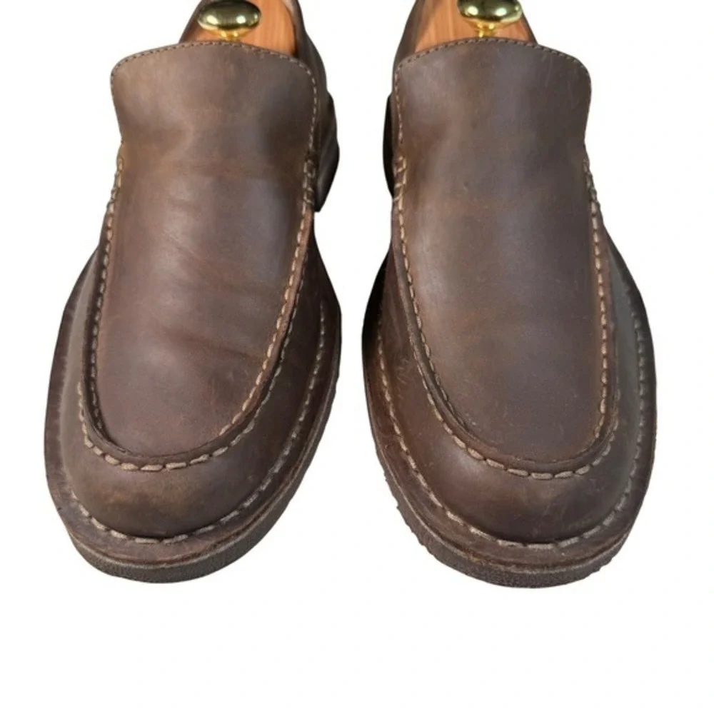 Clarks Nature Three Brown Waxy Leather Moc‎ Toe Loafers Walking Shoes Men 8M EUC